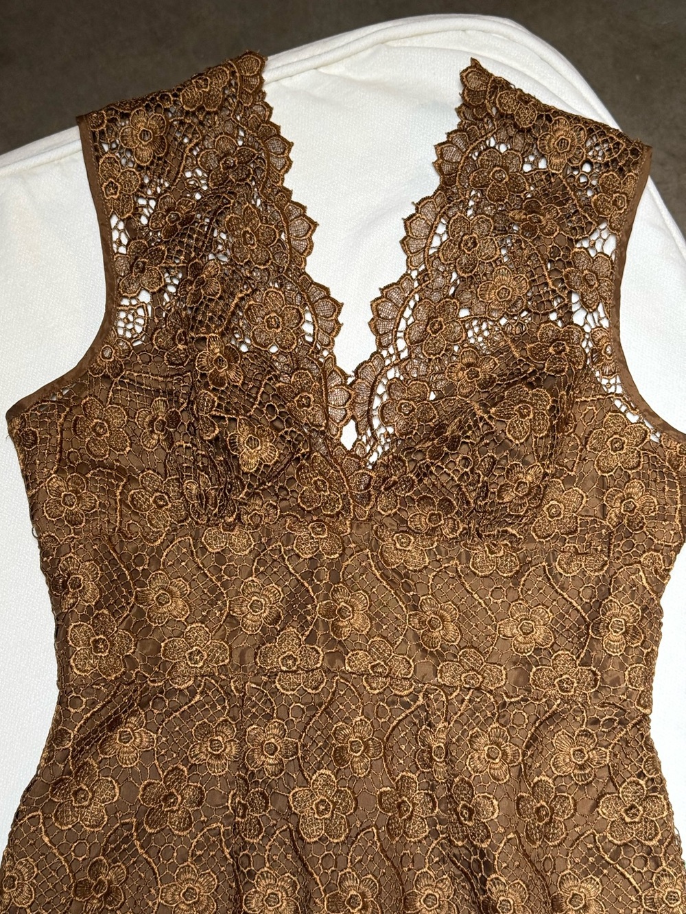 Tracy Reese Dress Brown Floral Lace V-Neck Sheath